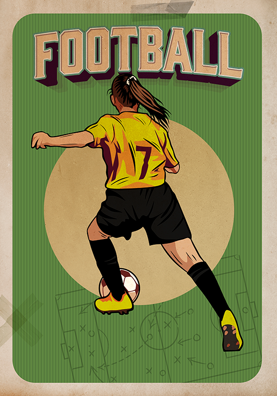 Voetbal poster vrouwen voetbal retro - TenStickers