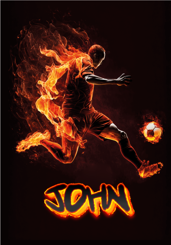 Voetbal poster voetballer in vlammen - TenStickers
