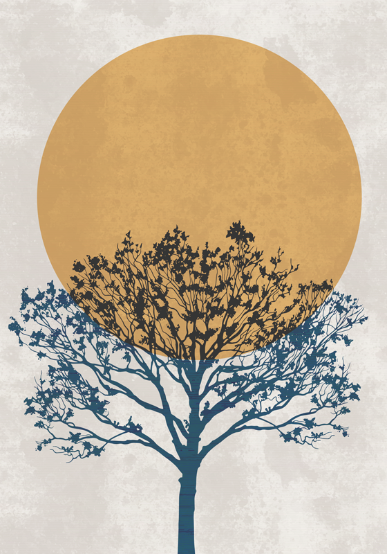 Kunstposter boom met zonsopgang - TenStickers