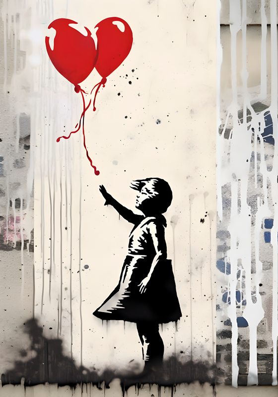 Kunstposter meisje met ballonnen muurverf - TenStickers