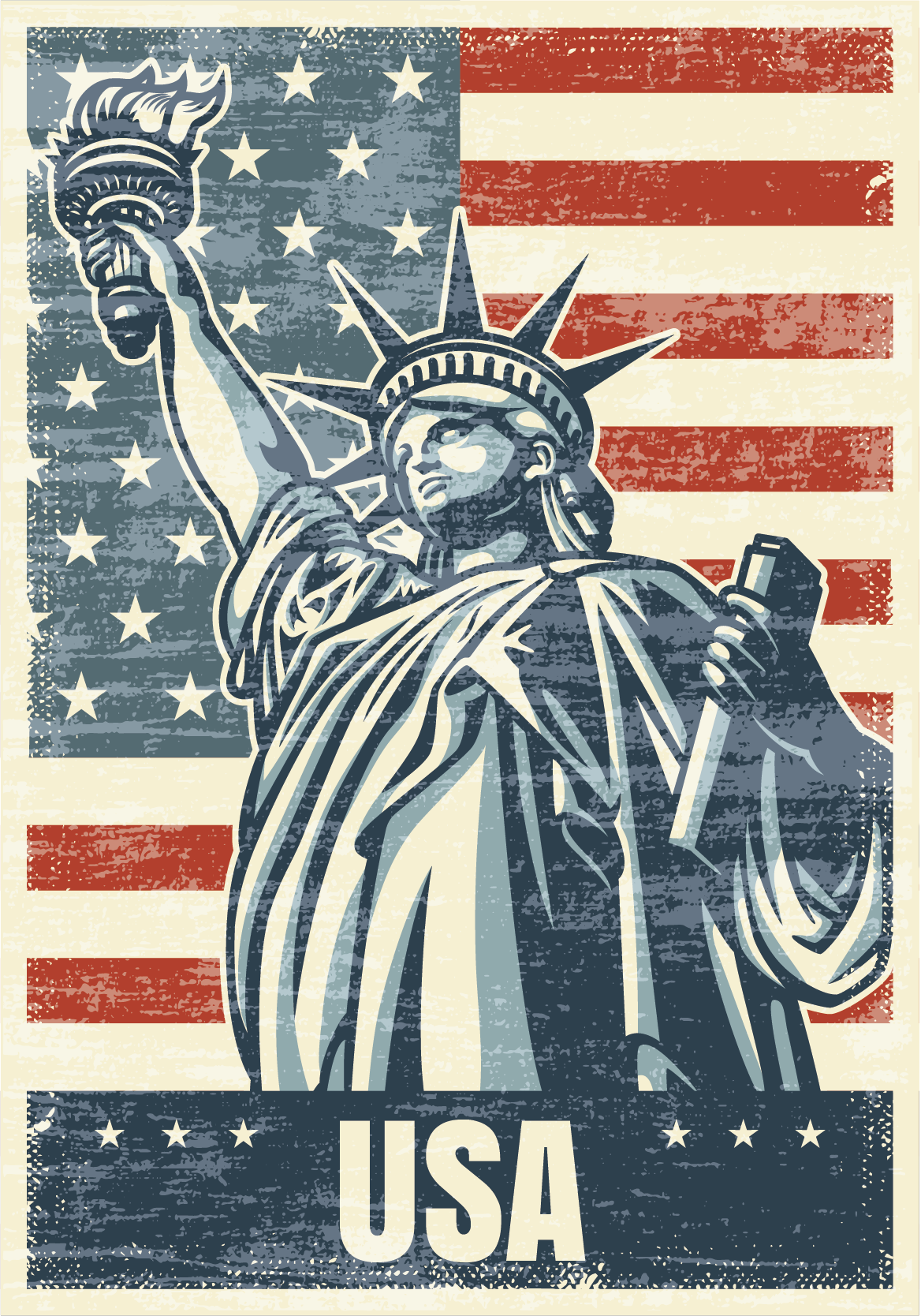 Poster USA vlag met vrijheidsbeeld - TenStickers