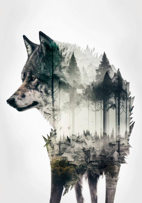 Poster wolf met afbeelding van bos  - TenStickers