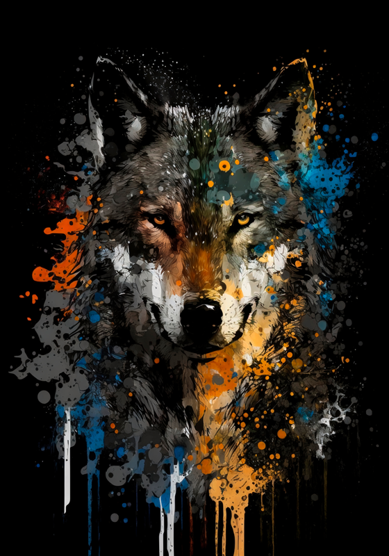 Poster met wolf in verf effect - TenStickers
