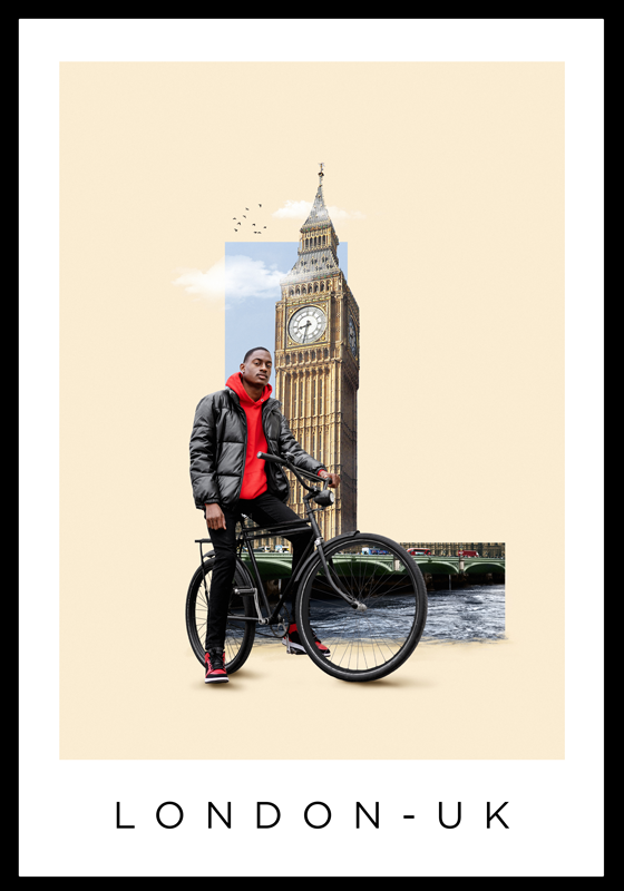 London Big Ben met man op fiets poster - TenStickers
