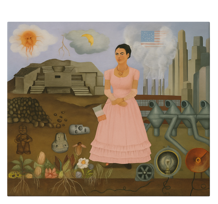 Frida khalo aan de grens Canvas schilderij kunst - TenStickers
