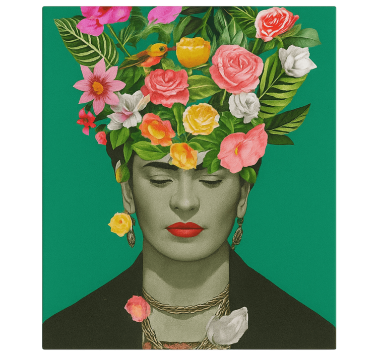 Frida kahlo kleurrijke bloemen Canvas schilderij kunst - TenStickers