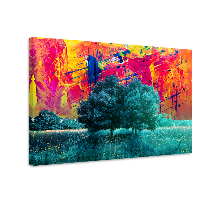 Kleurrijk boom landschap kunst canvas schilderij - TenStickers