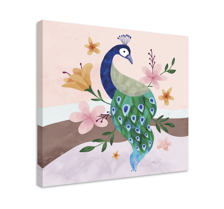 Pauwenbloesem Canvas schilderij vogels - TenStickers