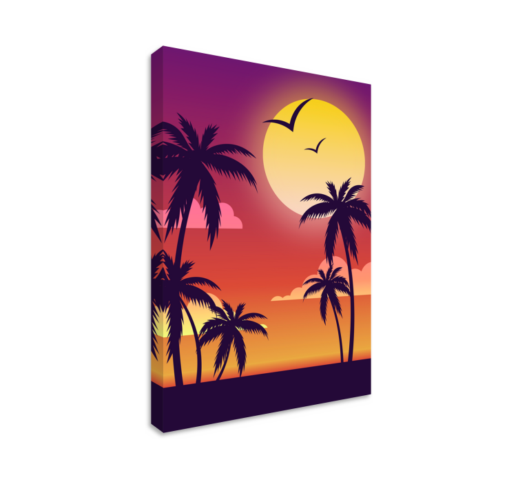Tropische zonsondergang silhouet Canvas landschap - TenStickers