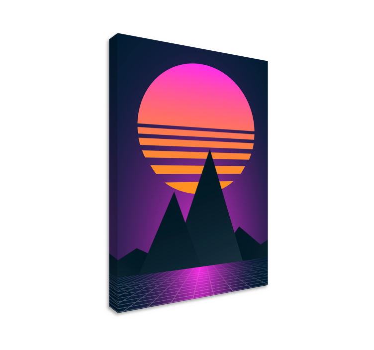 Synthwave zonsondergang Vintage canvas schilderij - TenStickers