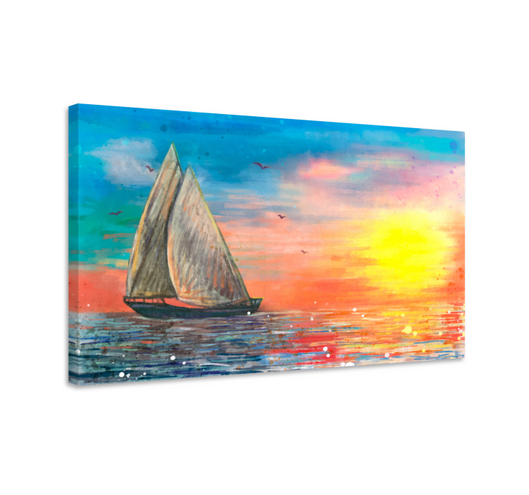 Zeilboot zonsondergang zeegezicht Canvas schilderij marine - TenStickers