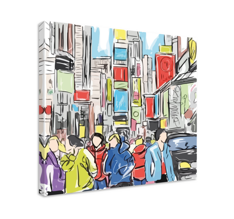 Canvas schilderij mensen in New York stad tekening  - TenStickers