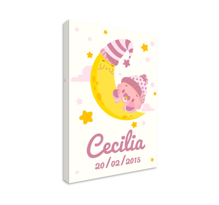 Canvas schilderij baby's gelukkige maan omhelzing - TenStickers