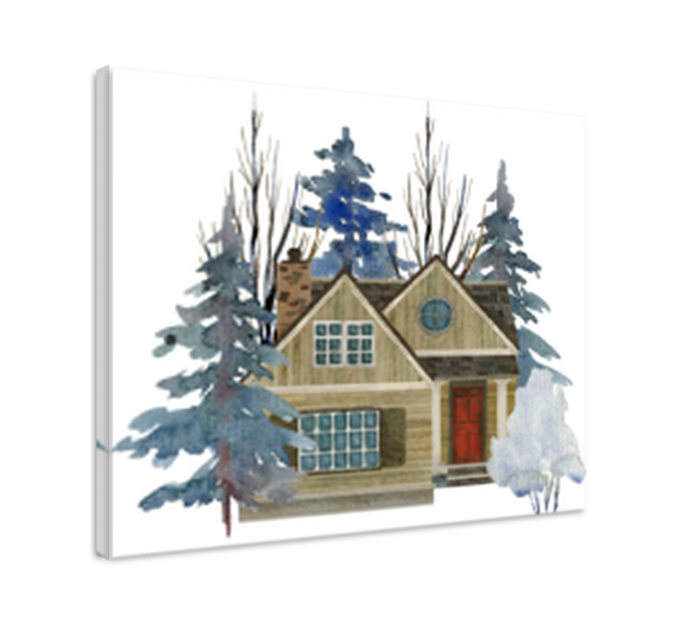 Canvas schilderij rustiek huis en bomen - TenStickers