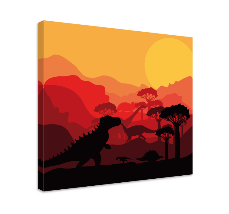 Canvas schilderij dinosaurus silhouet landschap - TenStickers