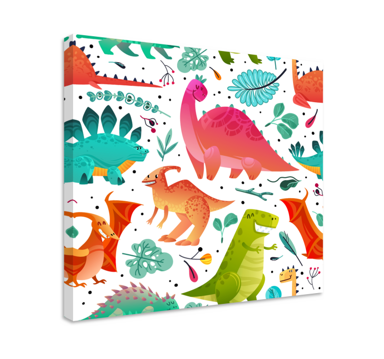 Canvas schilderij dinosaurus kleurrijk dinosaurus avontuur - TenStickers