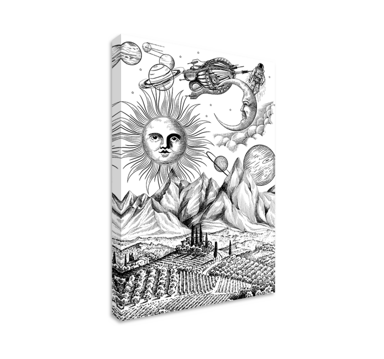 Zon en planeten Canvas schilderij abstract - TenStickers