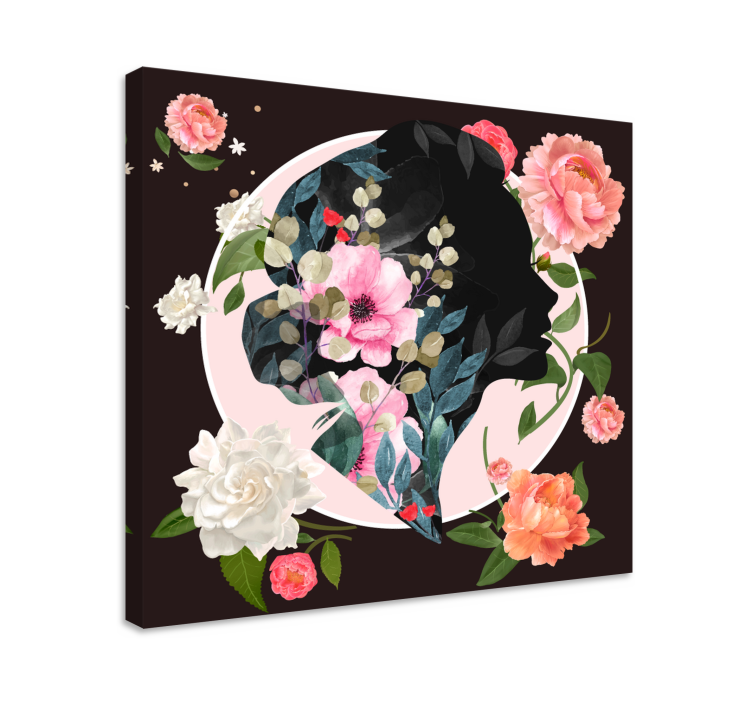 Canvas schilderij bloemen en planten silhouet floral profiel - TenStickers
