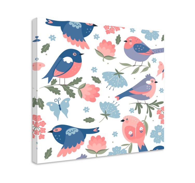 Canvas schilderij bloemen en planten kleurrijke vogels - TenStickers