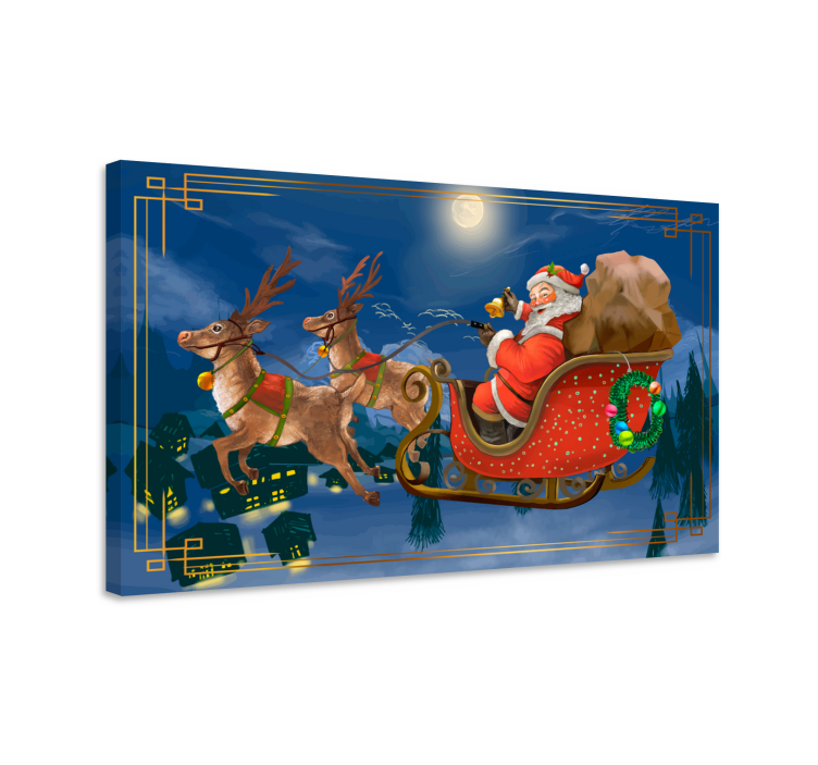 3d canvas schilderij santa's blije sleigh - TenStickers