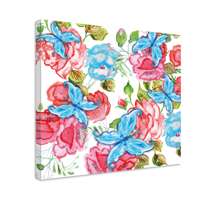 Canvas schilderij bloemen en planten met vlinders - TenStickers