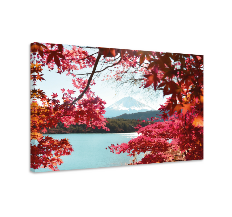 Canvas schilderij bloemen en planten mount fuji ingelijst - TenStickers