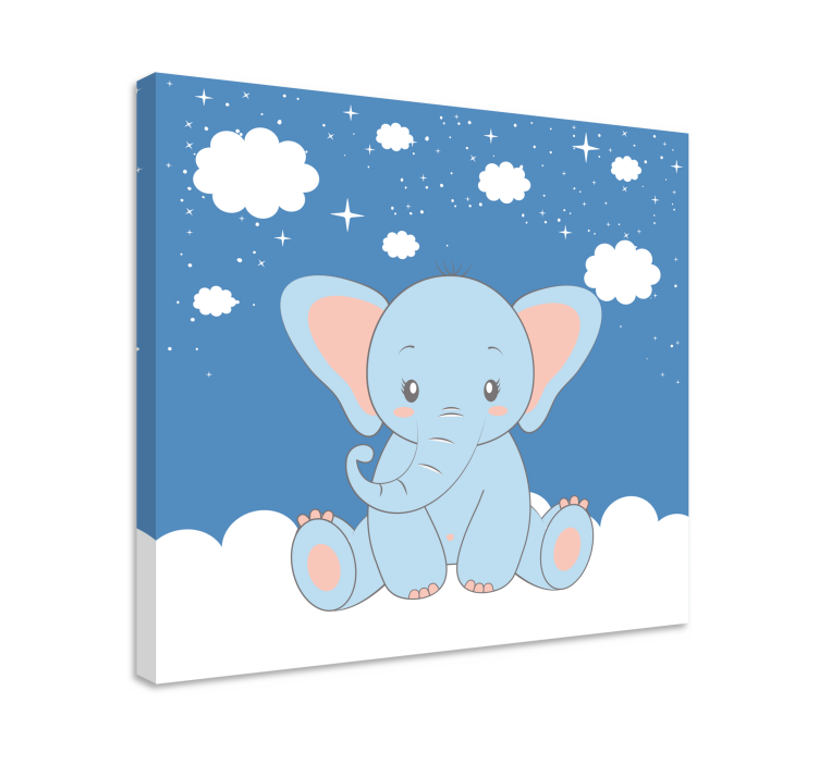 Canvas schilderij baby's Schattige baby cartoon olifant blauw - TenStickers
