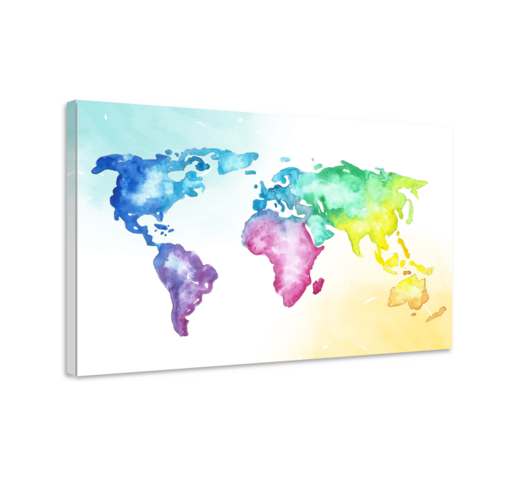 Wereldkaart canvas schilderij waterverf wereldatlas - TenStickers