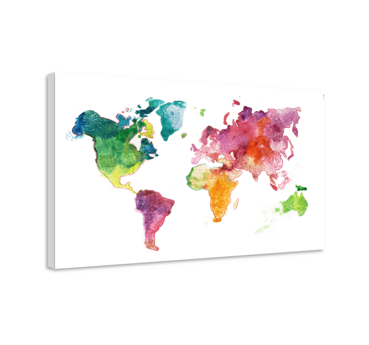 Levendige aquarelkaart Wereldkaart canvas schilderij - TenStickers