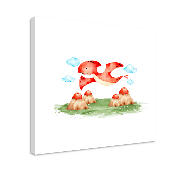 Canvas schilderij dinosaurus vliegend rood wezen - TenStickers