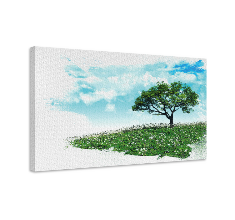 Canvas bomen eenzame groene boom - TenStickers