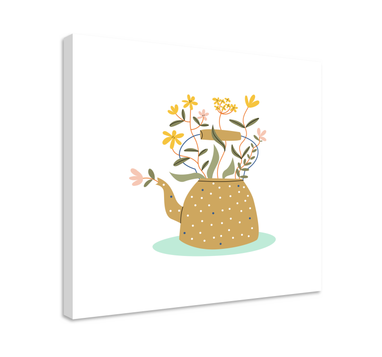 Canvas schilderij bloemen en planten theepot met bloemen - TenStickers