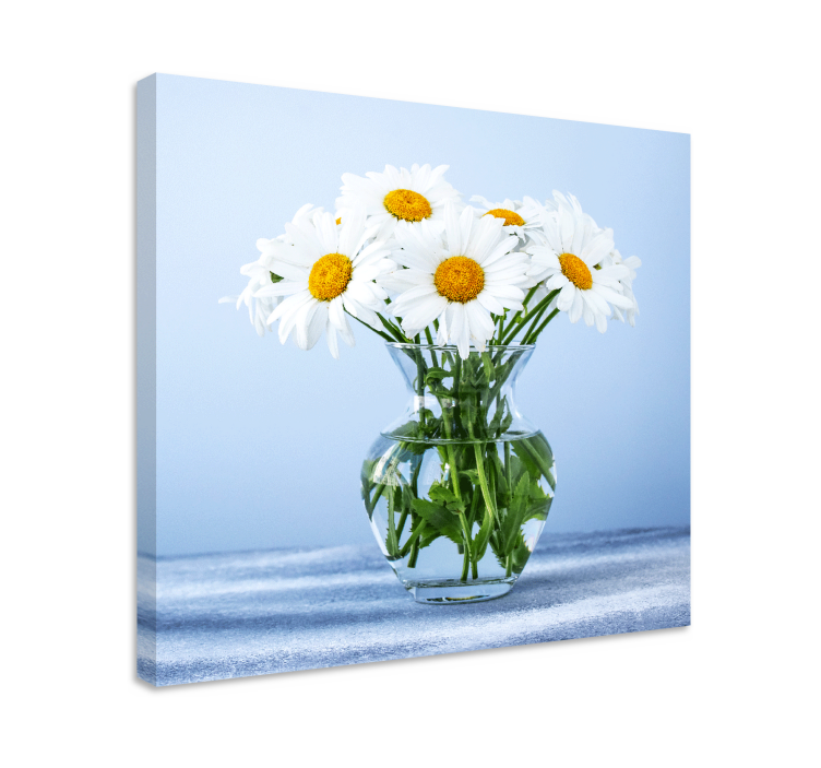 Canvas schilderij bloemen en planten margrieten in glas - TenStickers