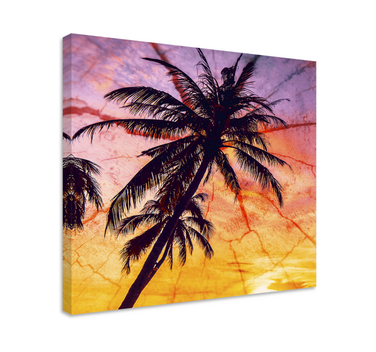 Canvas schilderij bloemen en planten met palm silhouetten - TenStickers