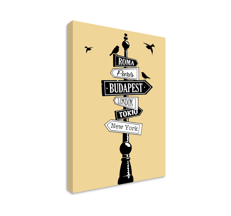 Canvas schilderij landen en steden richtingsbord - TenStickers