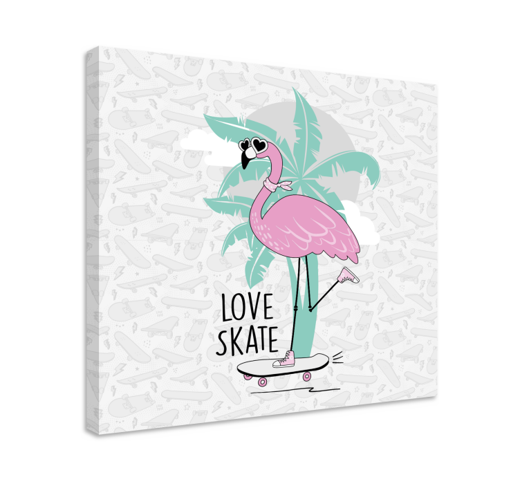 Canvas schilderij dieren flamingo op skateboard - TenStickers