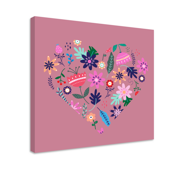 Canvas schilderij bloemen en planten hart bloemstuk - TenStickers