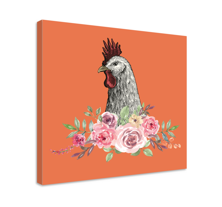 Canvas schilderij dieren haan met bloemen - TenStickers