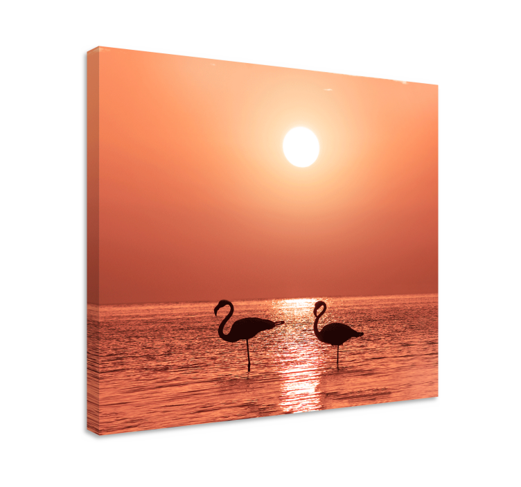 Canvas schilderij vogels flamingo's bij zonsondergang - TenStickers