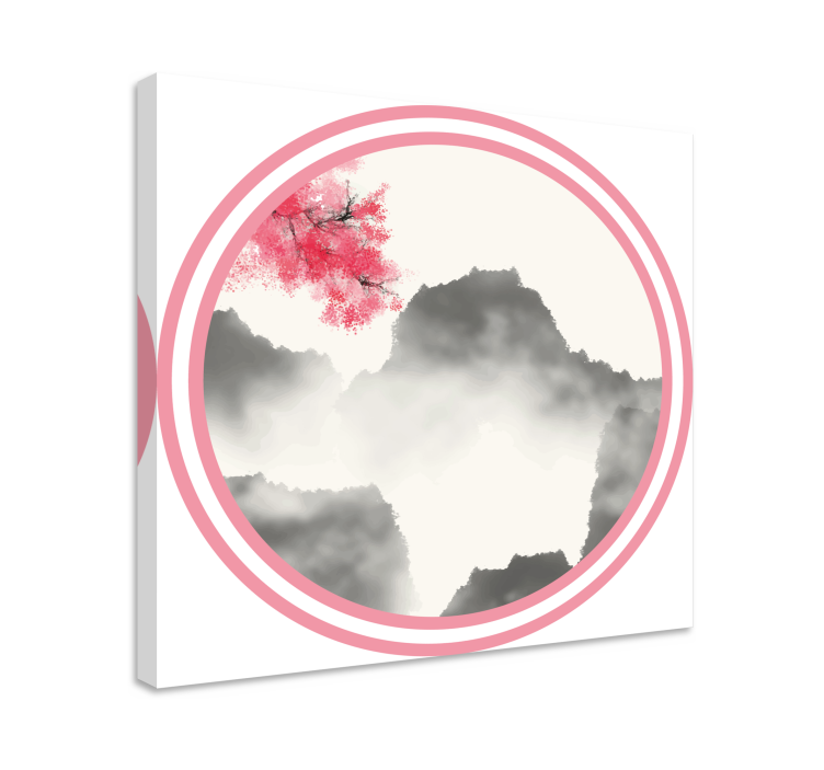 Bergsilhouet met bloesems Canvas landschap - TenStickers