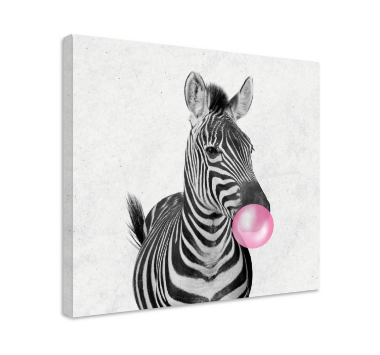 Zebra met kauwgom Canvas schilderij dieren - TenStickers