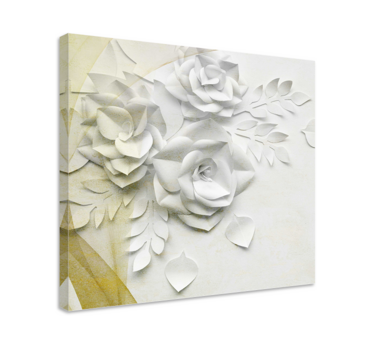 3D canvas schilderij Elegante goudwitte bloemen - TenStickers