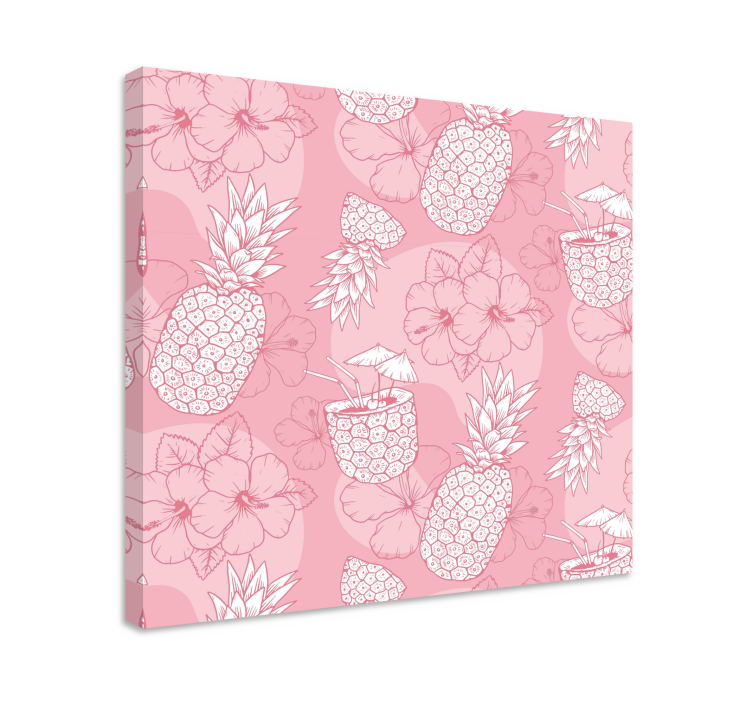 Canvas schilderij bloemen en planten ananas hibiscus patroon - TenStickers