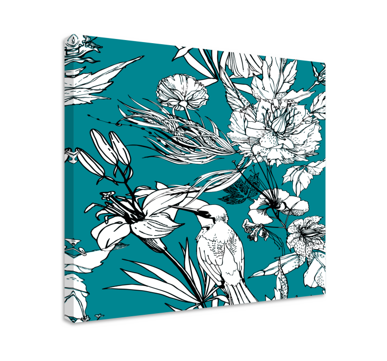 Tussen de bloemen Canvas schilderij vogels - TenStickers