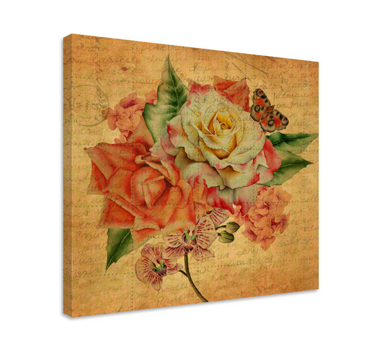 Rozen en vlinder Canvas schilderij bloemen en planten - TenStickers