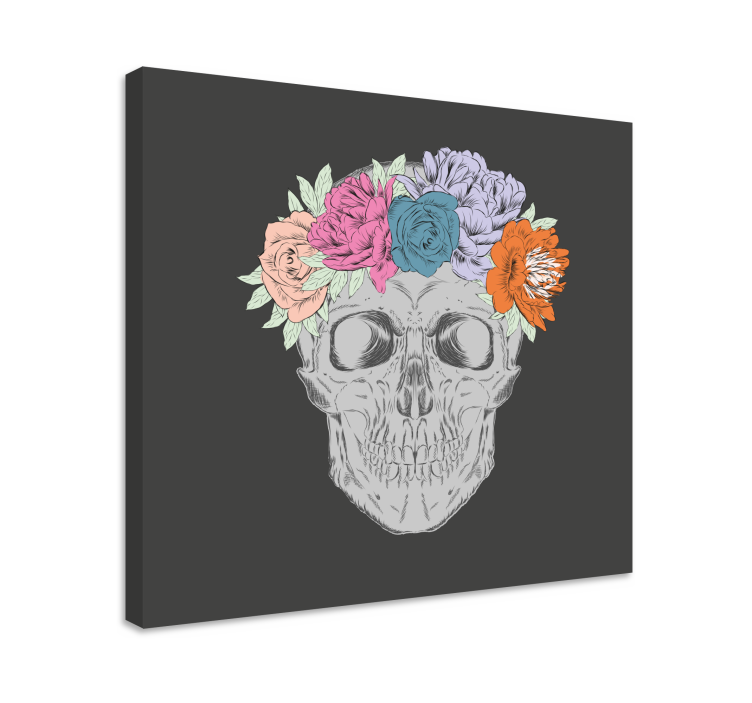 Canvas schilderij bloemen en planten schedelarrangement - TenStickers