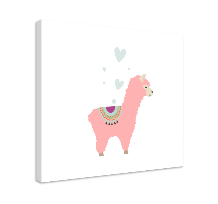 Baby roze lama met hartjes Canvas schilderij dieren - TenStickers