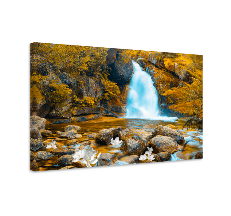 Canvas schilderij bloemen en planten serene waterval scenery - TenStickers