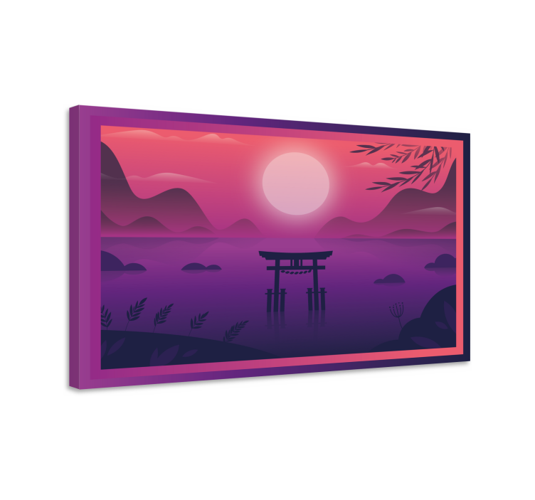 Zonsondergang torii poort Canvas schilderij oriental - TenStickers