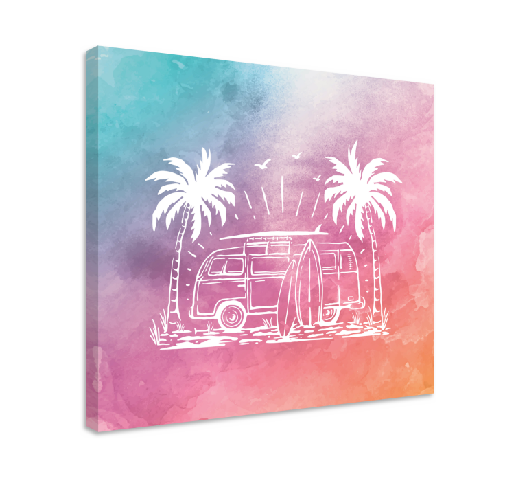 Canvas schilderij landen en steden retro surf bus - TenStickers